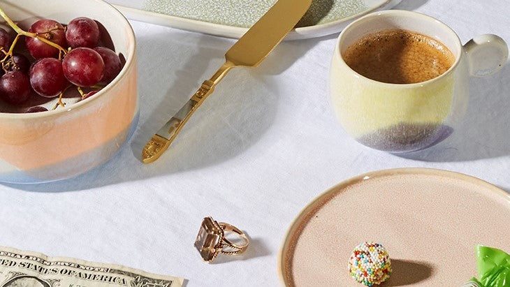 stack of pastel colored ceramics