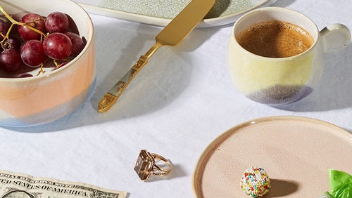 stack of pastel colored ceramics