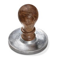 cookie stamp with walnut wood handle and aluminum stamp
