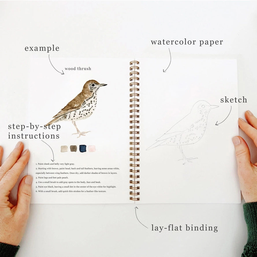 open water coloring book with image of bird and hands with text