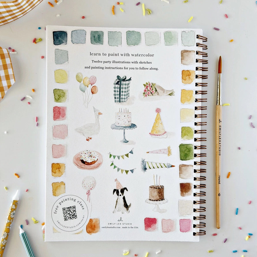 back of water coloring book with illustrations of celebrations in color