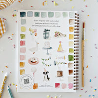 back of water coloring book with illustrations of celebrations in color