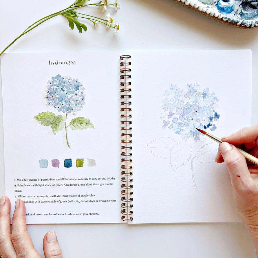 watercolor book with hand and painting