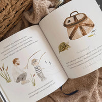 pages of a children's book with text and illustration of a dad and son fishing