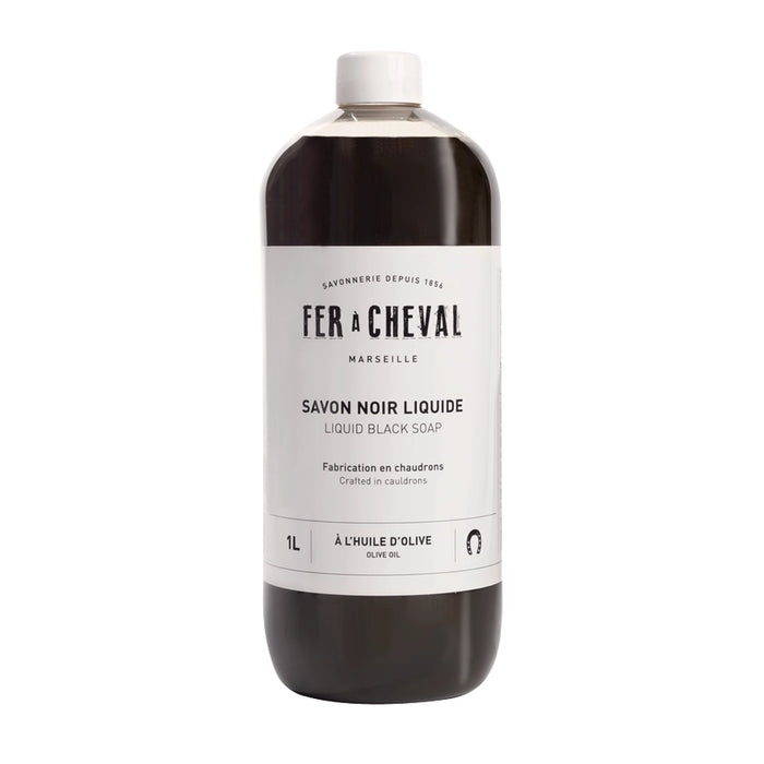 Fer a Cheval liquid black soap bottle on a white background