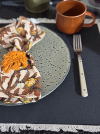 Fringed border placemat - charcoal black (set of 4)