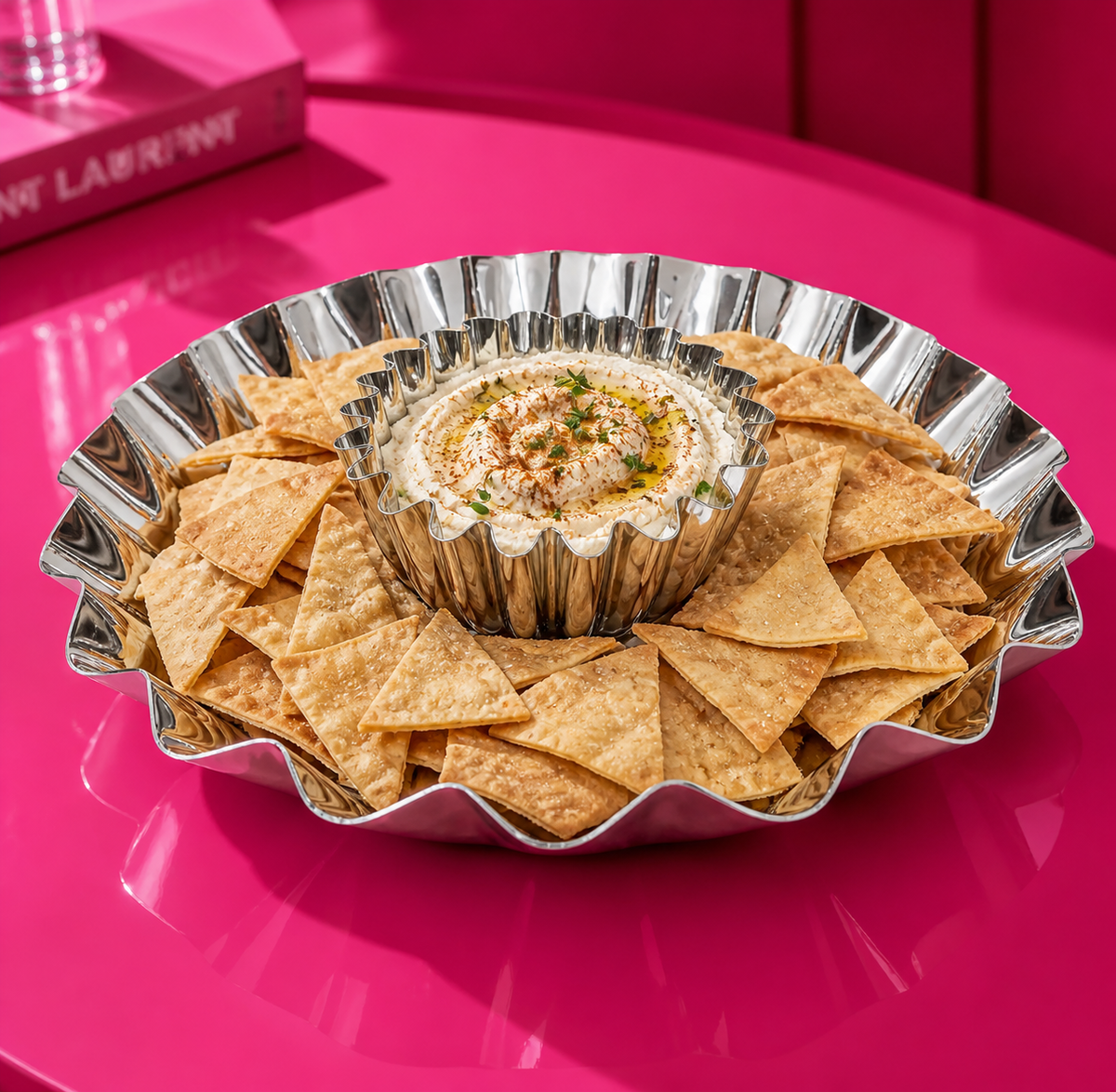 Stainless Steel Round Chips & Dips Platter