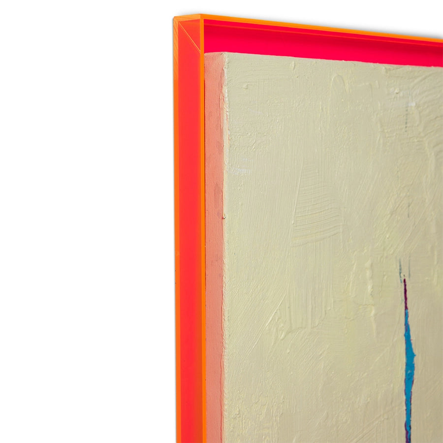 detail of pink acrylic frame and painting