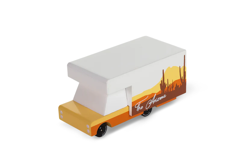 Model of a truck with a white cab and orange trailer on a white background