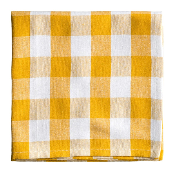 Yellow and white checkered fabric on a white background