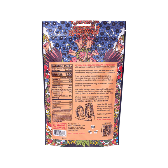 Colorful packaging with a nutrition label and branding on a white background