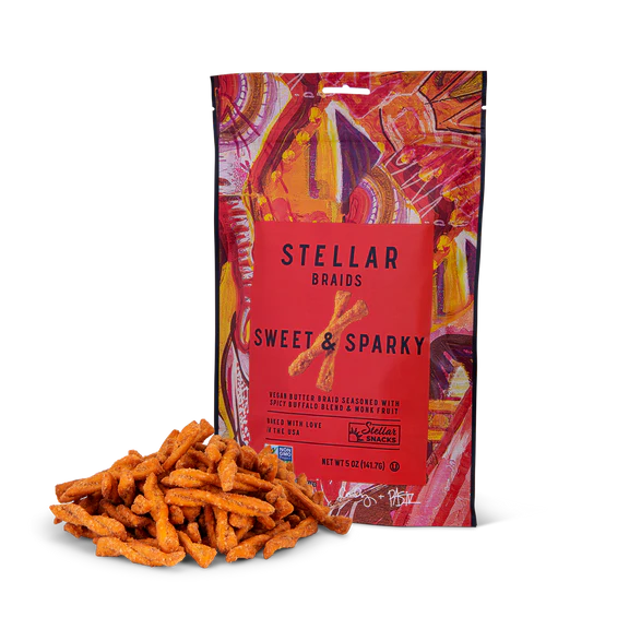 Stellar Snacks Sweet & Sparky snack package with snacks on a white background
