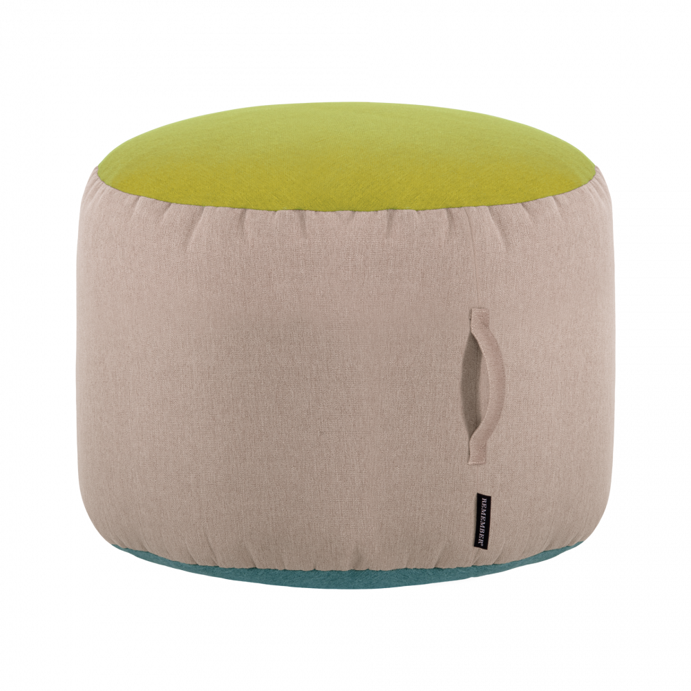 small pouf in beige yellow and teal