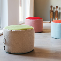small pouf in beige yellow and teal