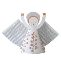 Decorative angel figurine with geometric patterns on a white background