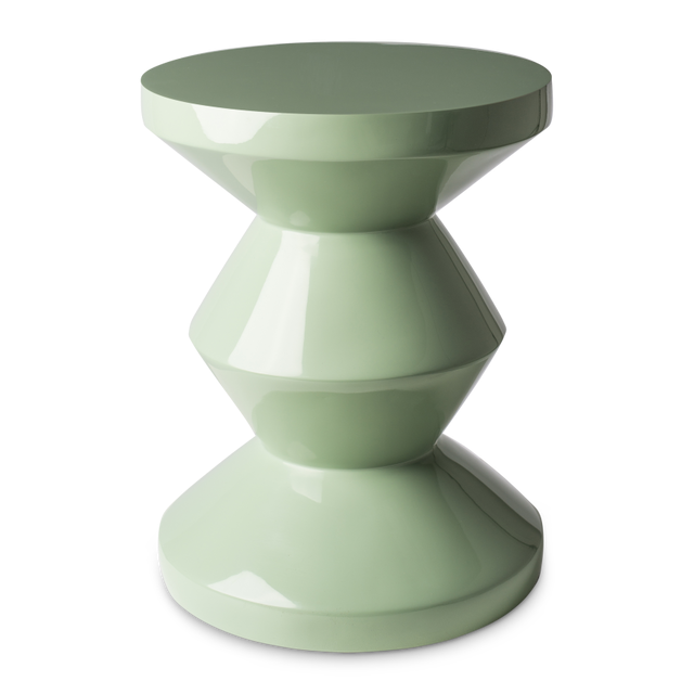 glossy olive green accent table in zig zag design