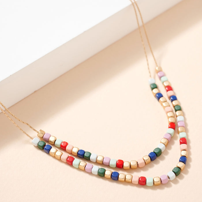 Square seed beaded layered necklace