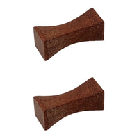 Two brown wooden chopstick rests on a white background