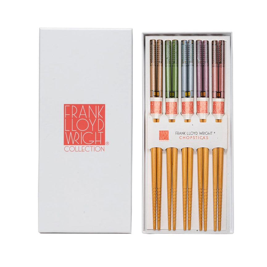 Set of chopsticks with a Frank Lloyd Wright Collection box on a white background