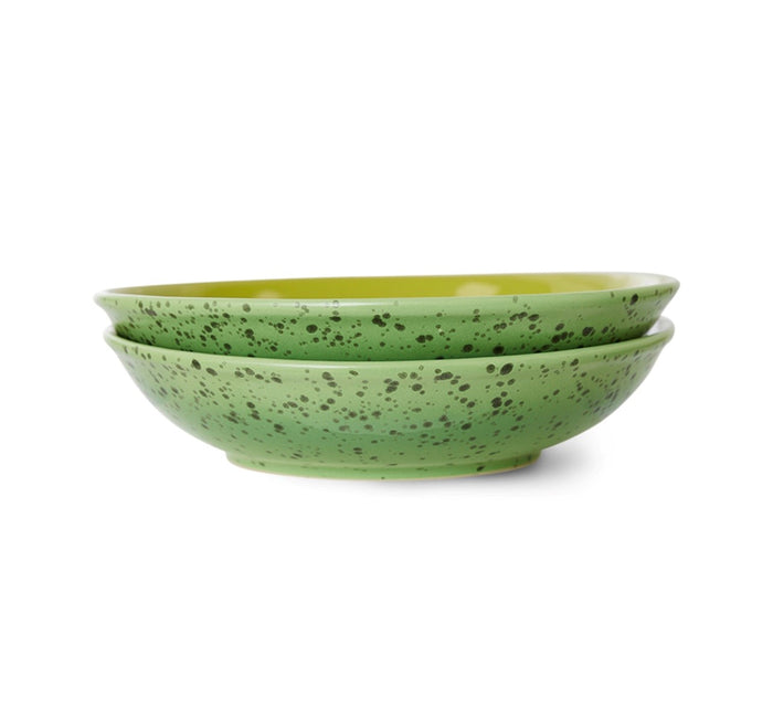 curry bowls in green and brown retro colors