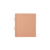 side view of blush colored 2 drawer cabinet