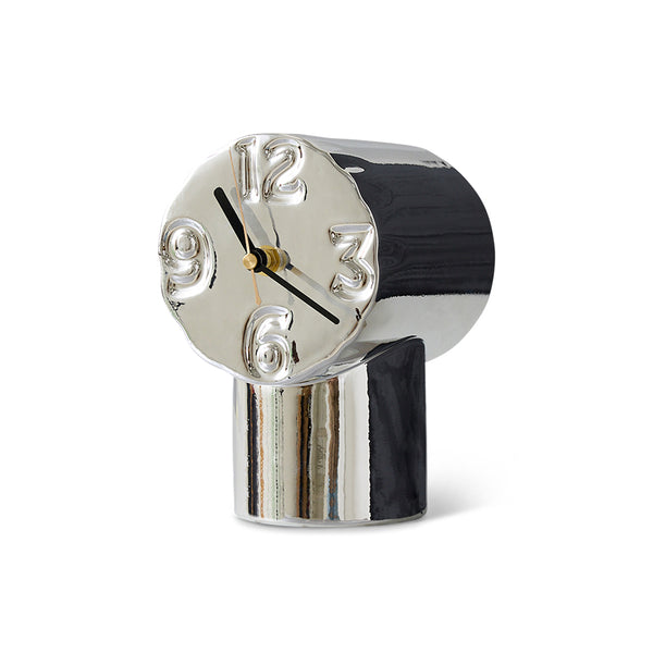 Modern clock with black and silver design on a white background