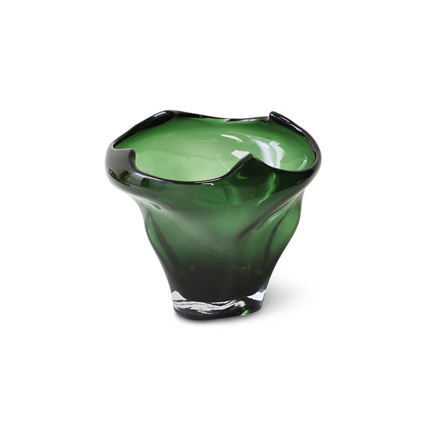 Green glass vase on a white background