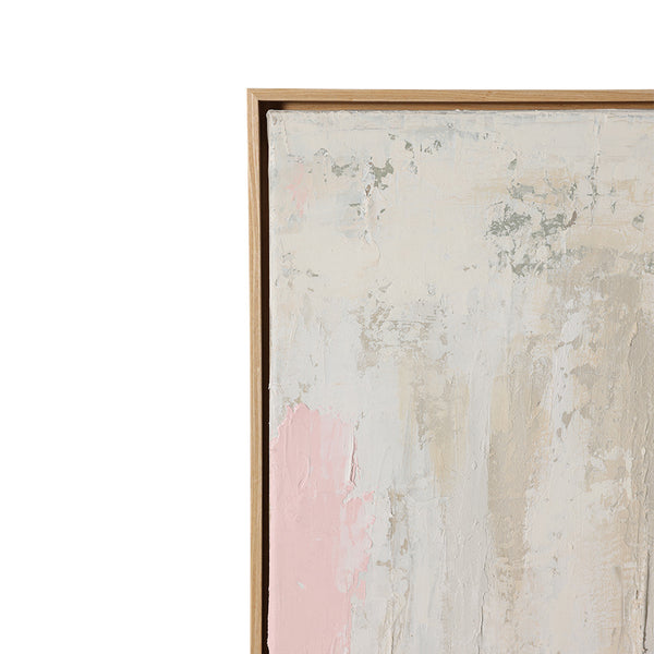 Abstract painting with soft pastel colors and a gold frame on a white background