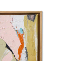 Abstract art painting with a wooden frame on a white wall