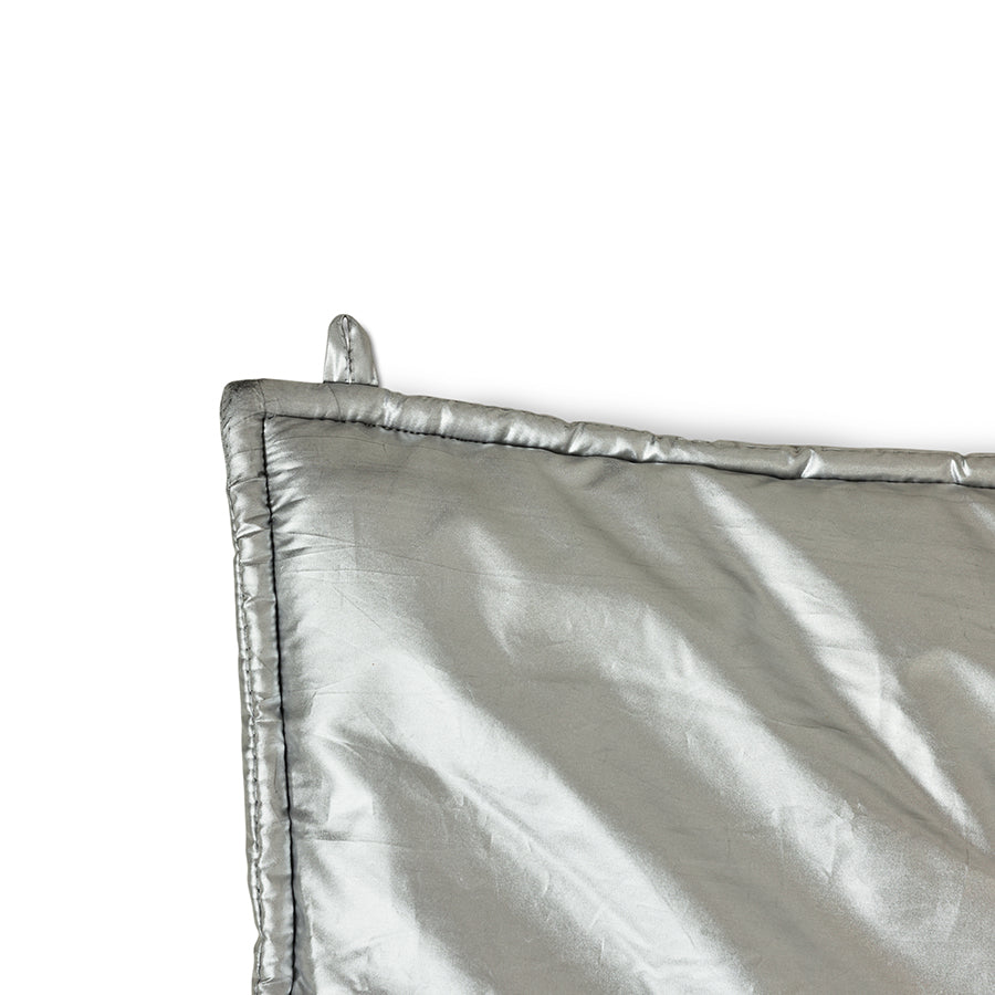 Silver reflective blanket on a white background