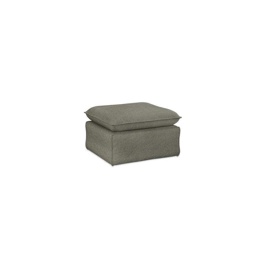 green gray linen ottoman on white background