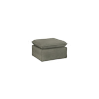 green gray linen ottoman on white background