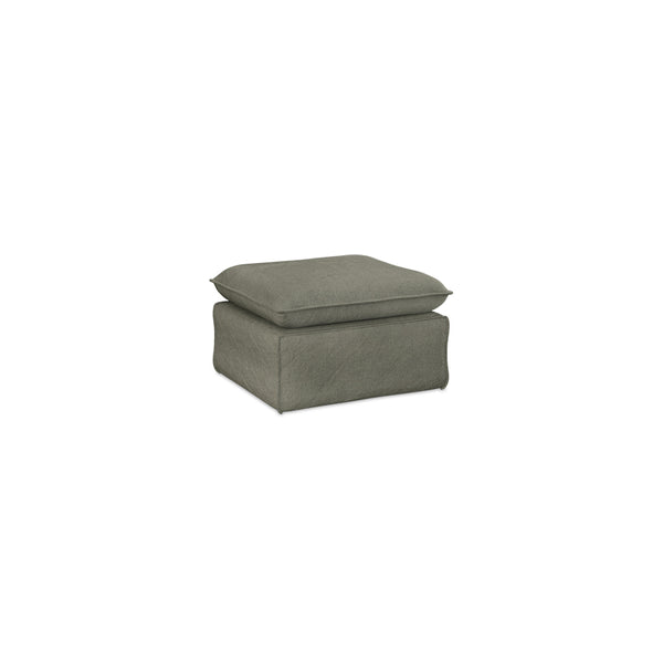 green gray linen ottoman on white background