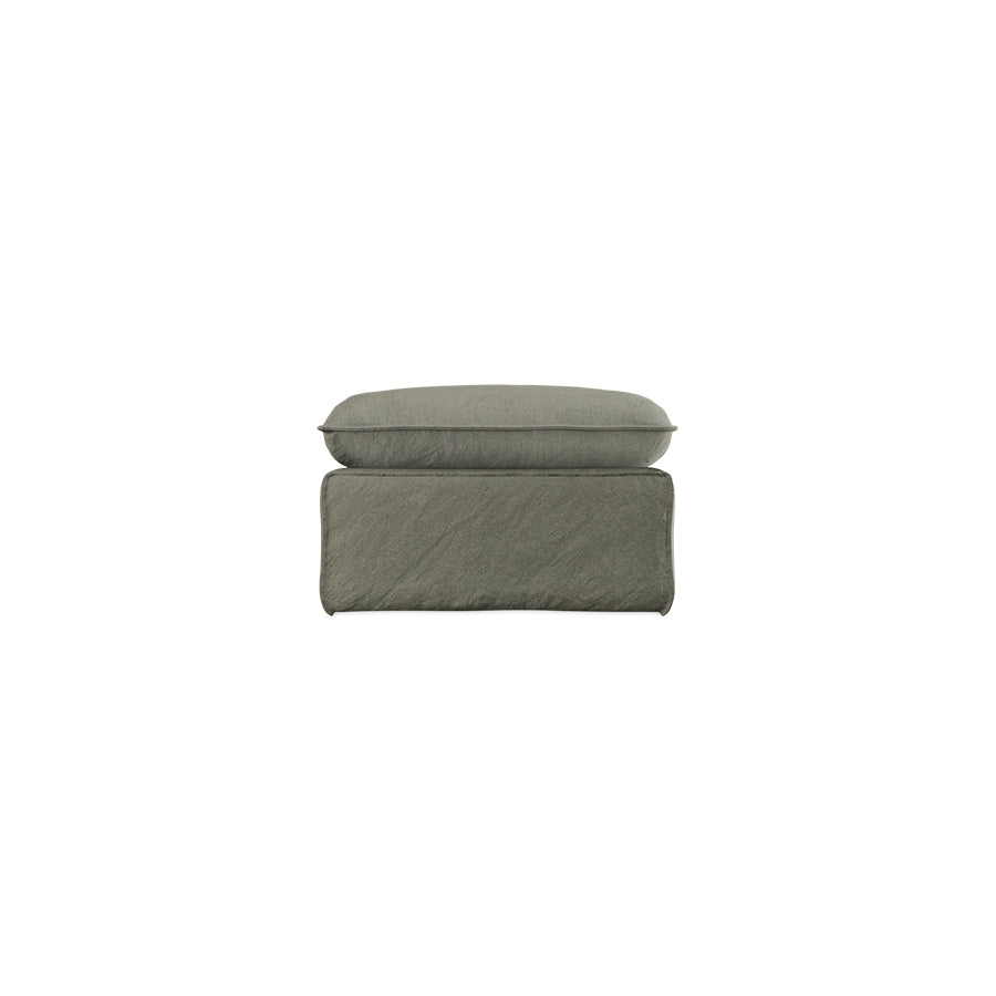 green gray linen ottoman on white background