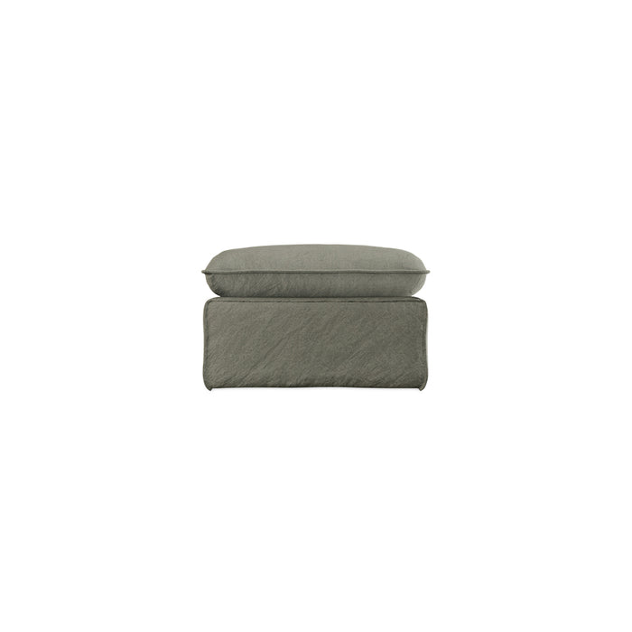 green gray linen ottoman on white background