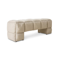 modern upholstered quilted bench in light fabric
