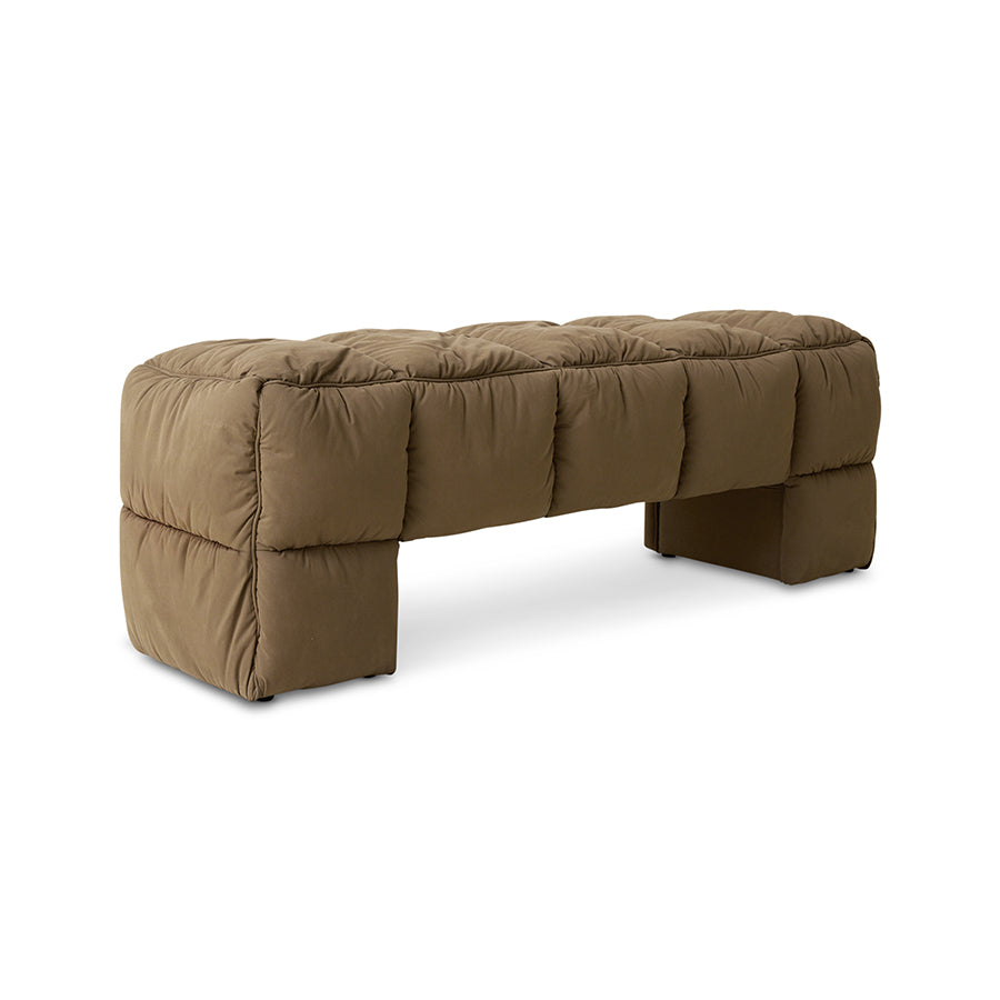 Brown quilted bench on a white background
