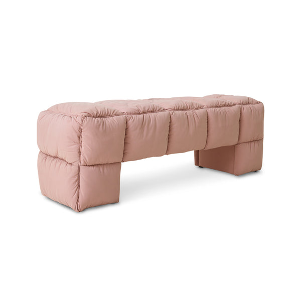 pink puffy stitched bench