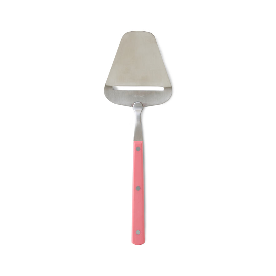 Cheese slider with pink handle on a white background