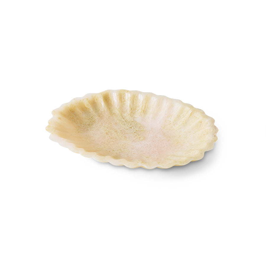 Shell-shaped dish on a white background
