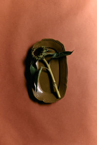 Dried flower in a brown dish on a matching background