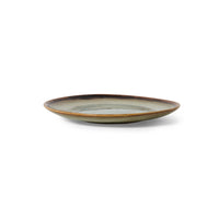 Ceramic plate with a brown rim on a white background