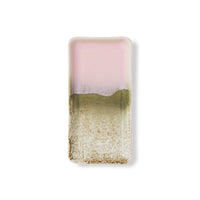 Rectangular ceramic plate with gradient pink to beige color on a white background