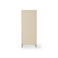 A minimalist, tall rectangular cabinet or storage unit in a light beige wood finish, shown from the back on a clean white background.