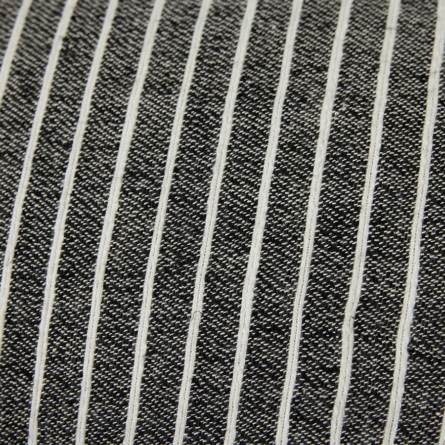 Close-up of black fabric with white pinstripes