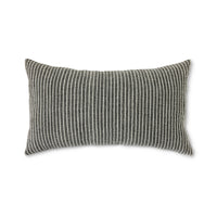 Rectangular pillow with black and white striped pattern on a white background