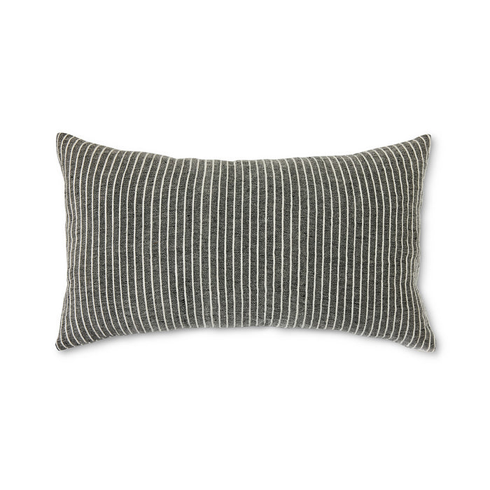 Rectangular pillow with black and white striped pattern on a white background