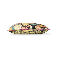 Floral-patterned pillow with a pink border on a white background