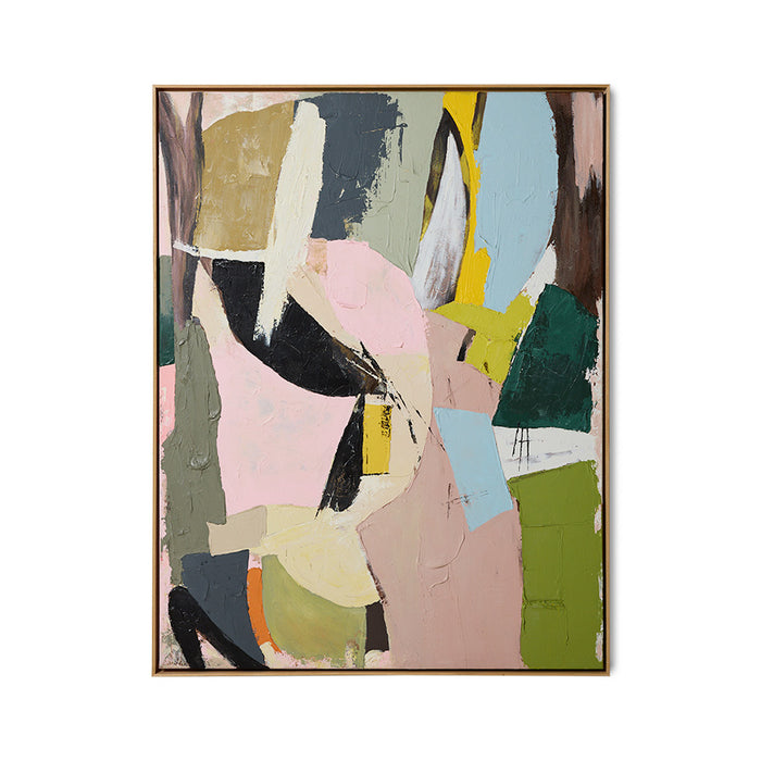 Abstract art painting with colorful abstract shapes on a white background