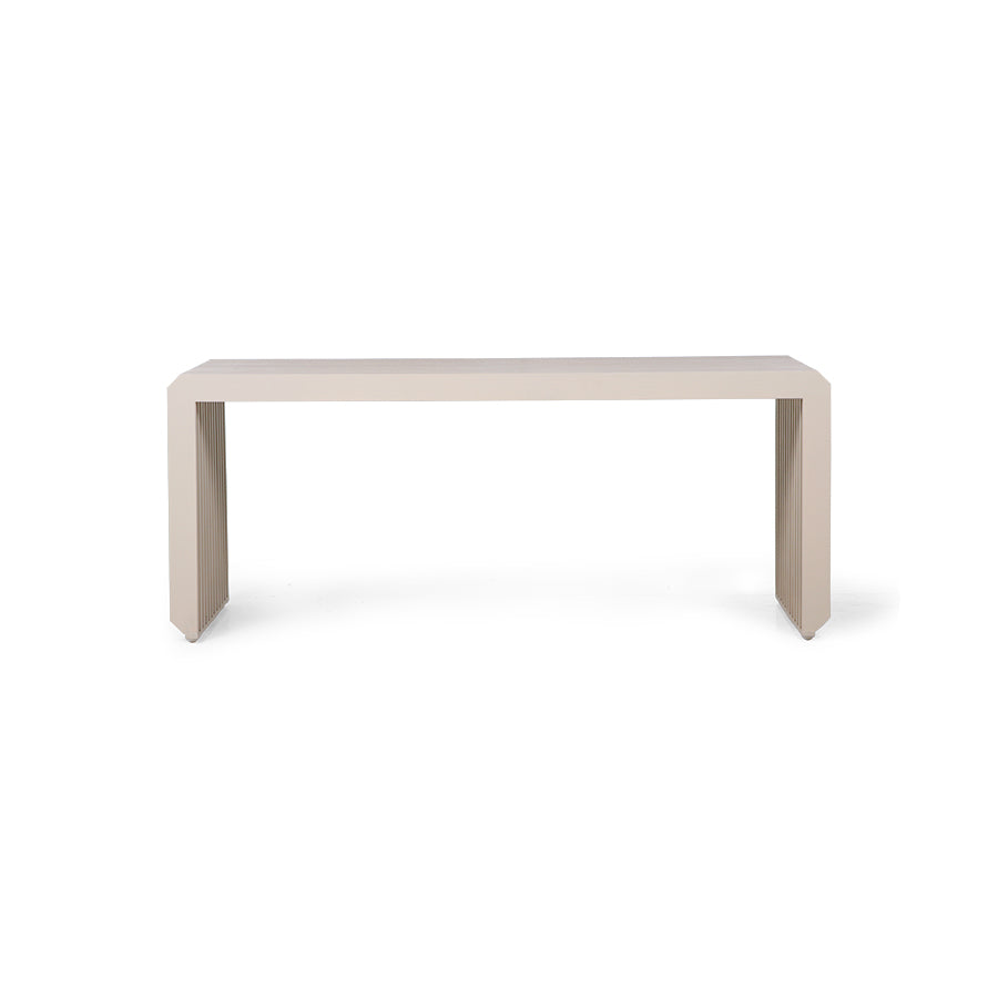 Multi-functional Sungkai wood bench in sand finish – front view